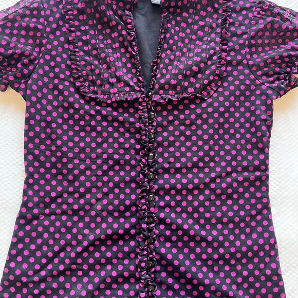 INC PINK POLKA DOT RUFFLED BLOUSE - Picture 2 of 4